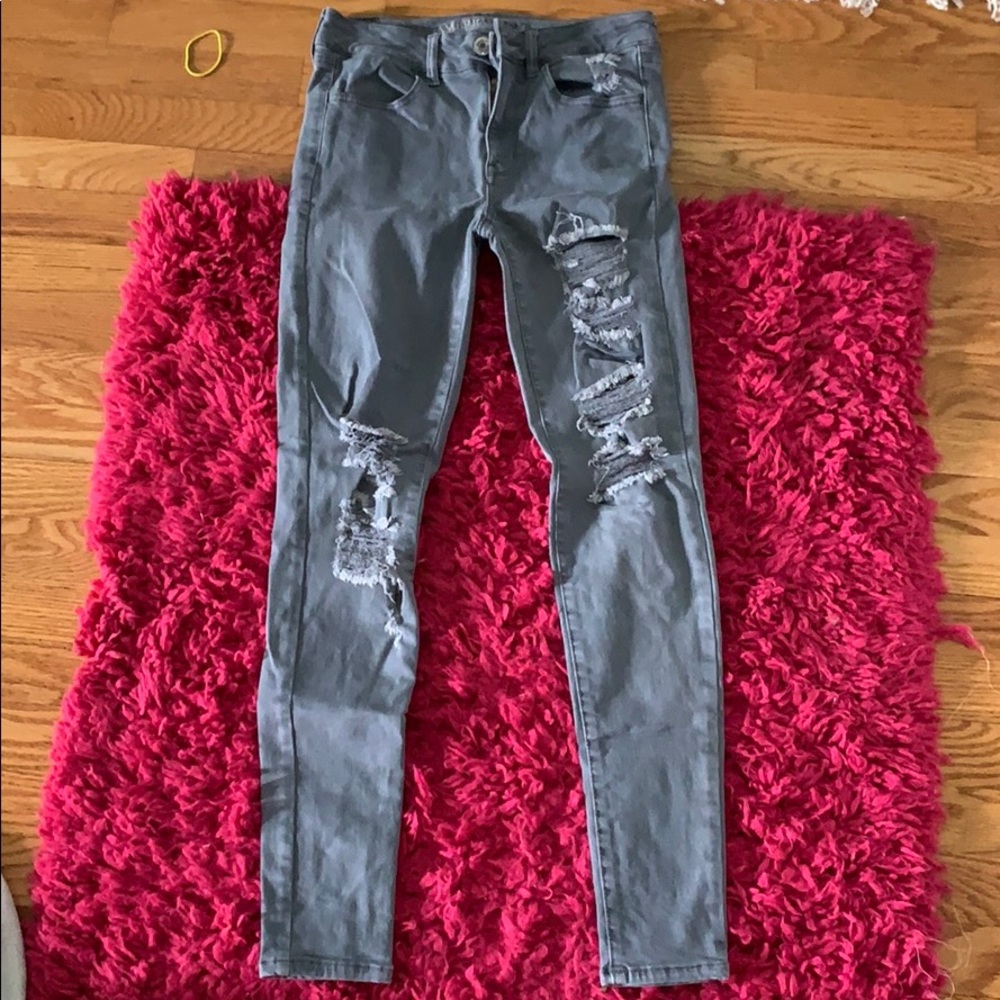 Grey ripped AE jeans